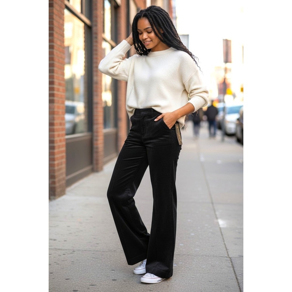 (D-112) DG2 Diane Gilman Velvet Wide Leg Pants Black Size 0 NWT Pull-On Stretch